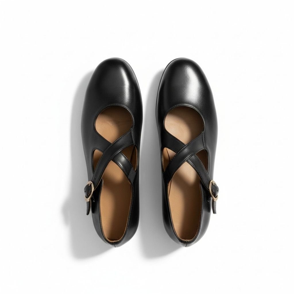 Siyah Hakiki Deri Çapraz Bantlı Kadın Günlük Babet