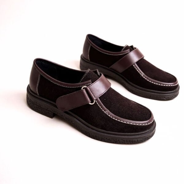 Kahve Süet Hakiki Deri Cırtlı Kadın Günlük Casual Ayakkabı