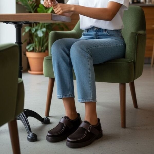 Kahve Süet Hakiki Deri Cırtlı Kadın Günlük Casual Ayakkabı