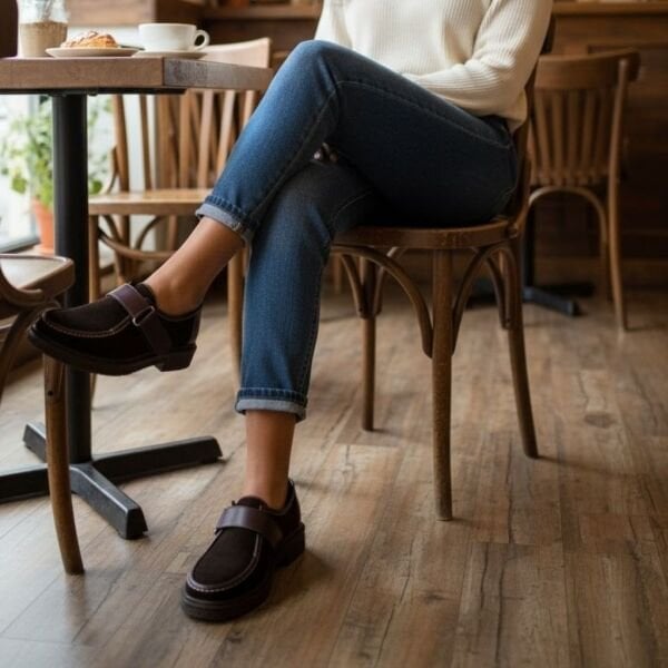 Kahve Süet Hakiki Deri Cırtlı Kadın Günlük Casual Ayakkabı