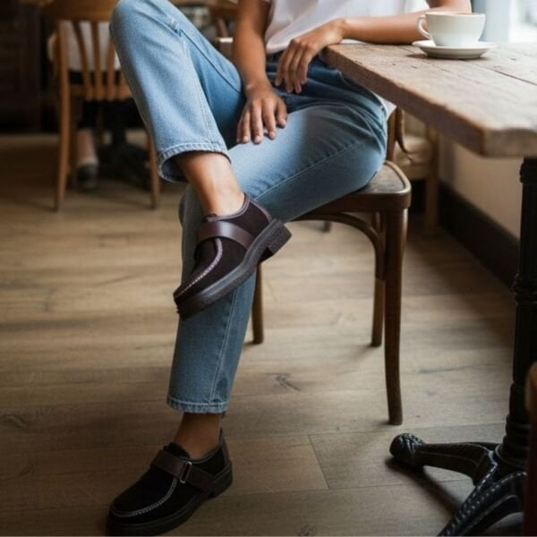 Kahve Süet Hakiki Deri Cırtlı Kadın Günlük Casual Ayakkabı