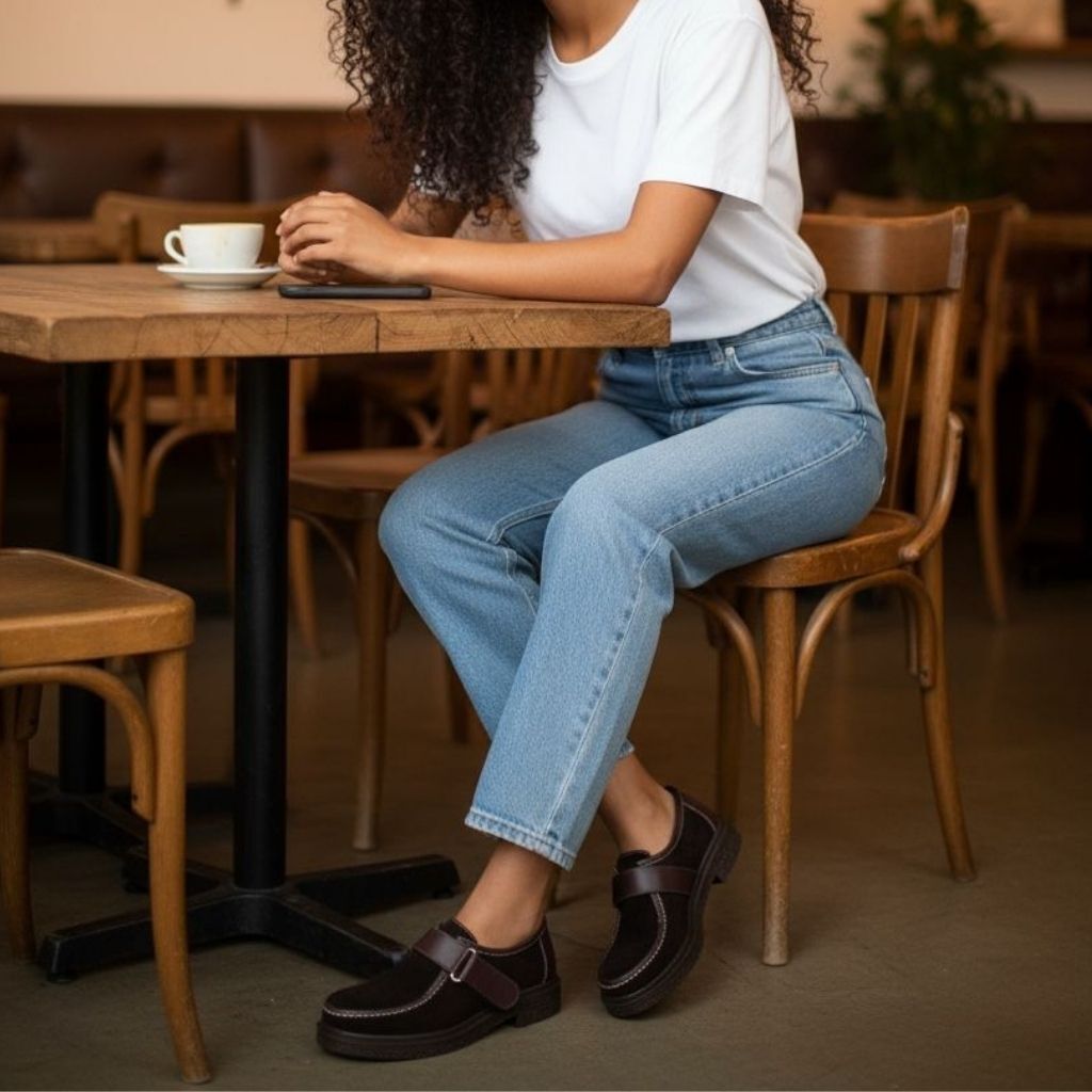 Kahve Süet Hakiki Deri Cırtlı Kadın Günlük Casual Ayakkabı