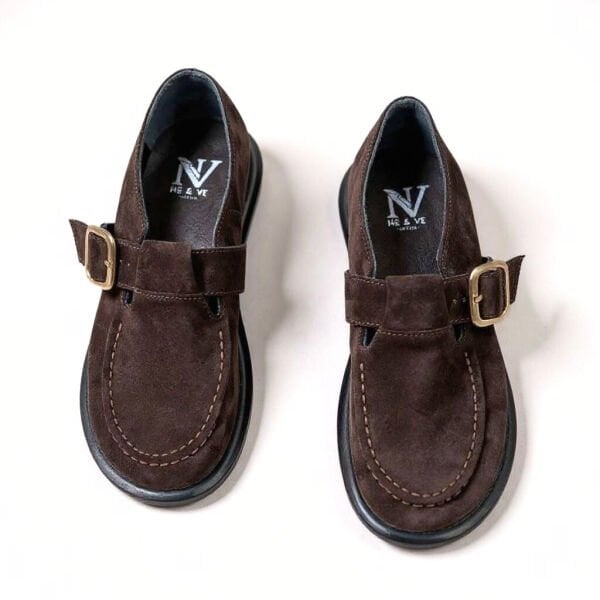 Kahve Süet Hakiki Deri Tokalı ve Lastikli Kadın Casual Ayakkabı