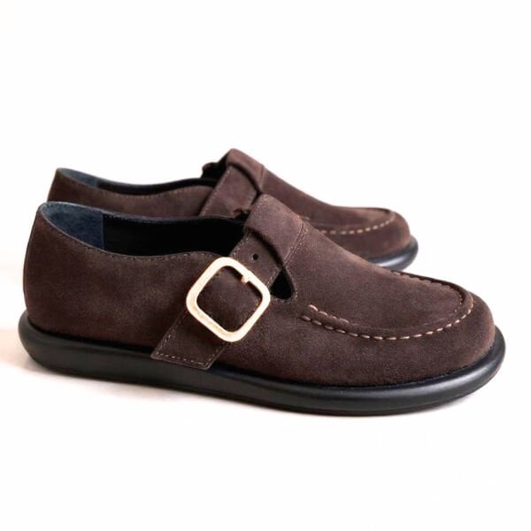 Kahve Süet Hakiki Deri Tokalı ve Lastikli Kadın Casual Ayakkabı