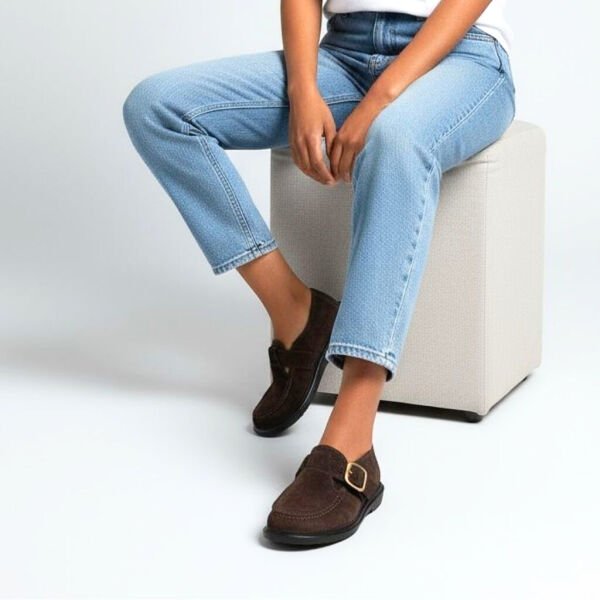 Kahve Süet Hakiki Deri Tokalı ve Lastikli Kadın Casual Ayakkabı