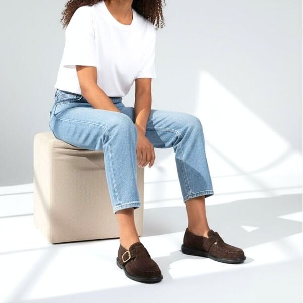 Kahve Süet Hakiki Deri Tokalı ve Lastikli Kadın Casual Ayakkabı