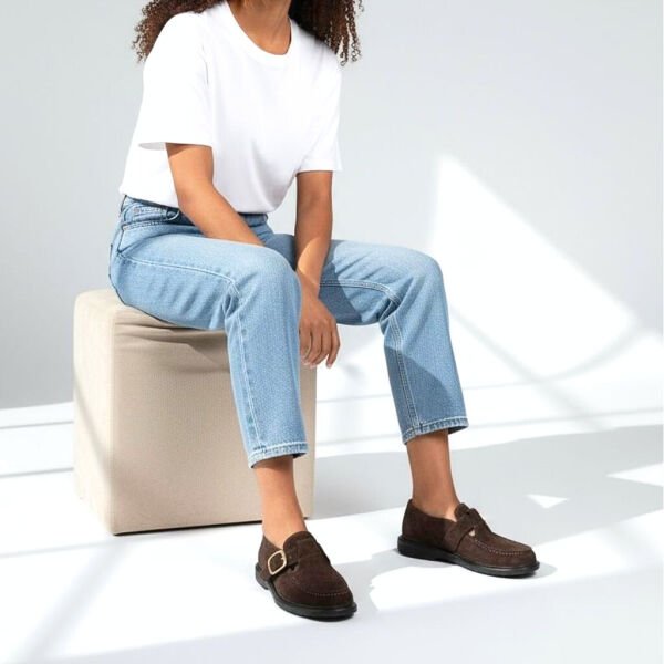 Kahve Süet Hakiki Deri Tokalı ve Lastikli Kadın Casual Ayakkabı