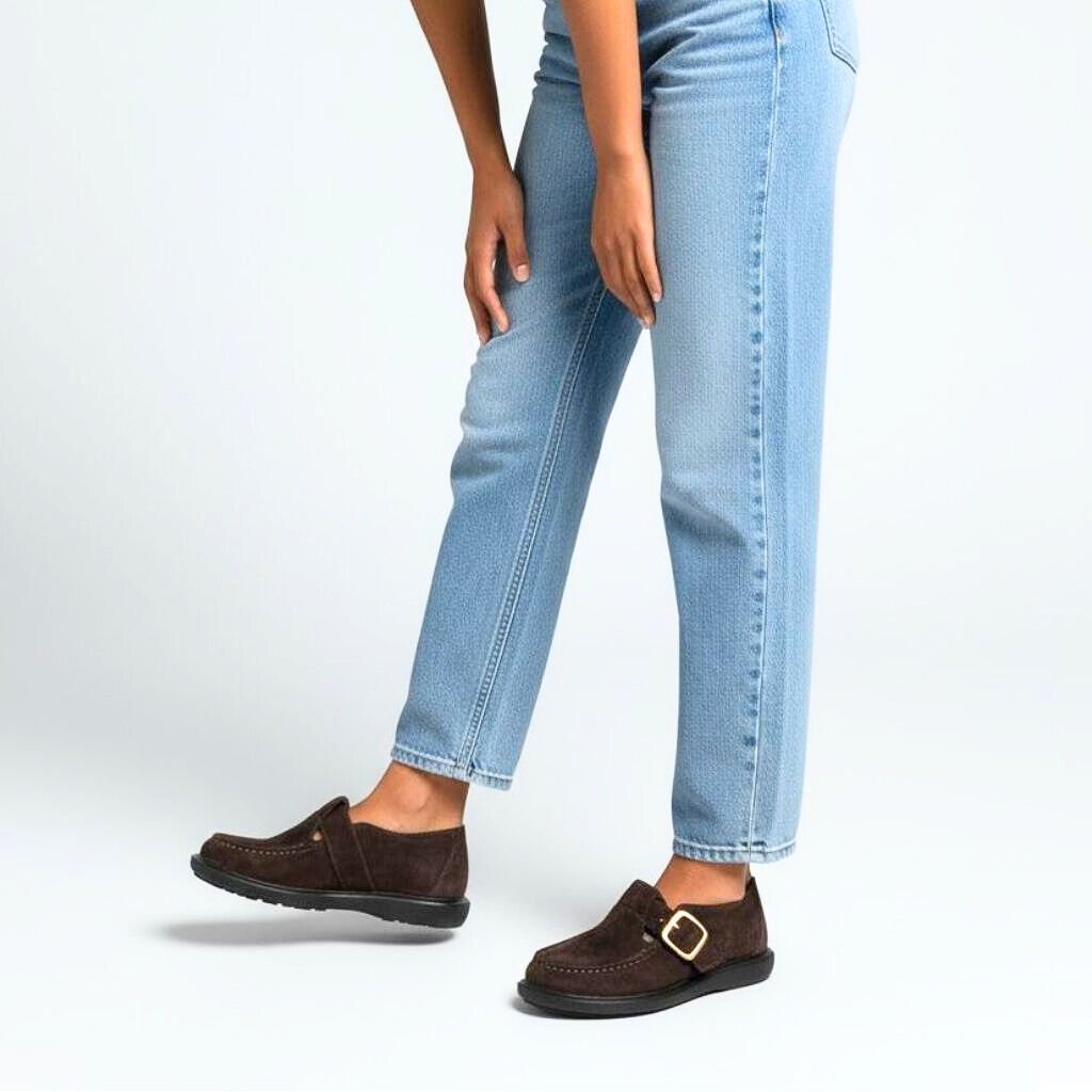 Kahve Süet Hakiki Deri Tokalı ve Lastikli Kadın Casual Ayakkabı