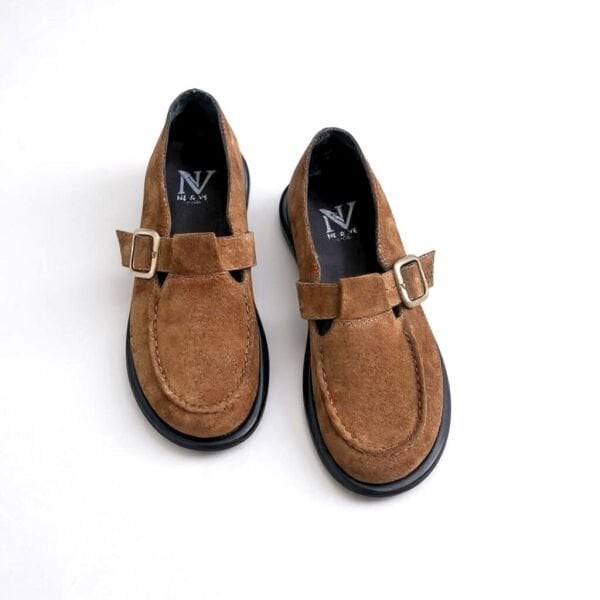 Taba Süet Hakiki Deri Tokalı ve Lastikli Kadın Casual Ayakkabı