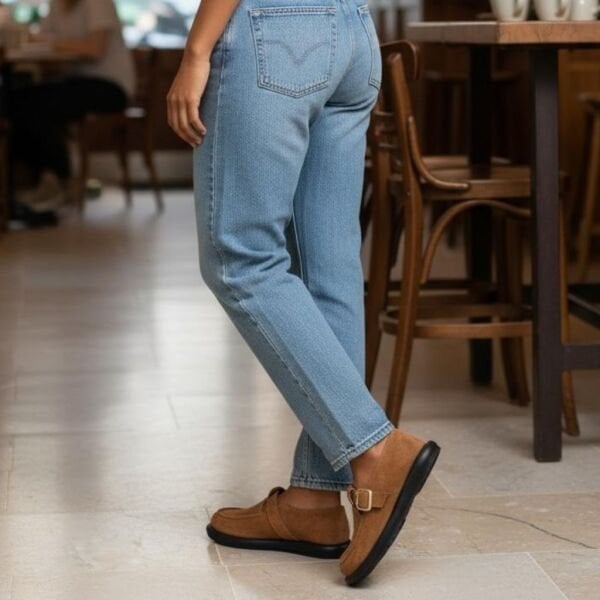 Taba Süet Hakiki Deri Tokalı ve Lastikli Kadın Casual Ayakkabı