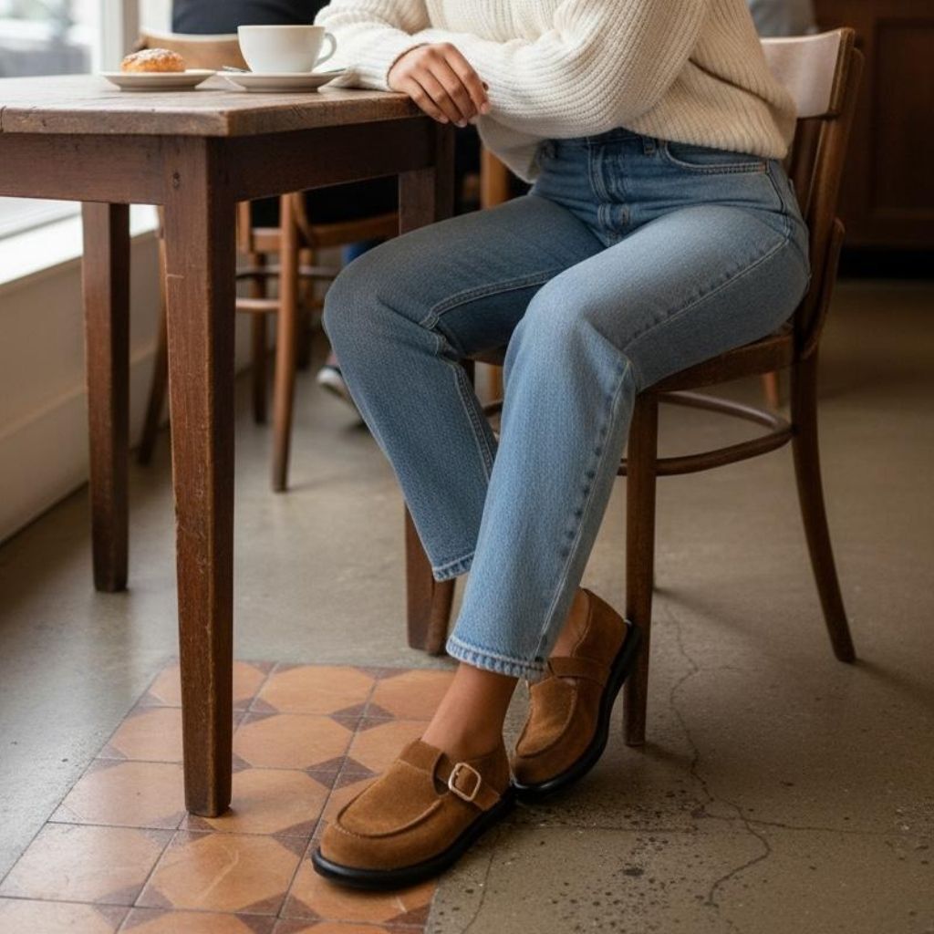 Taba Süet Hakiki Deri Tokalı ve Lastikli Kadın Casual Ayakkabı