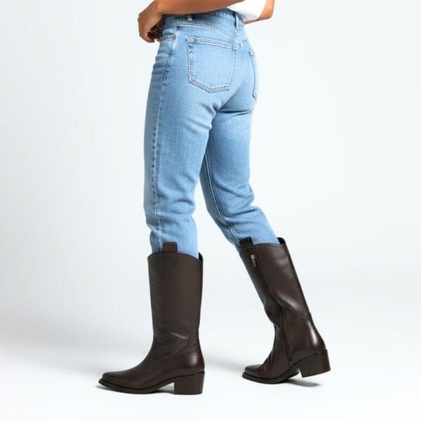 Acı Kahve Taneli Deri İçten Yarım Fermuarlı Orta Topuklu Kadın Western Bot