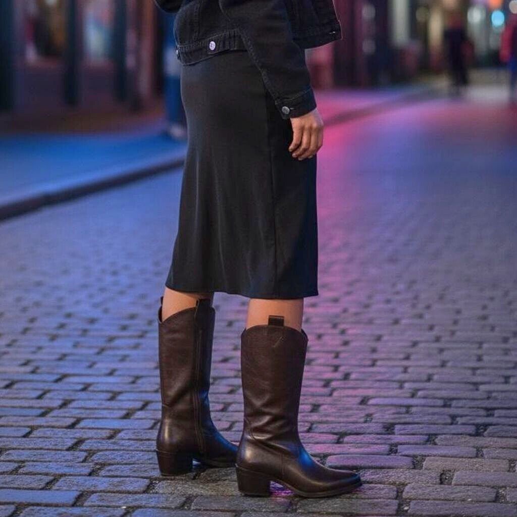 Acı Kahve Taneli Deri İçten Yarım Fermuarlı Orta Topuklu Kadın Western Bot