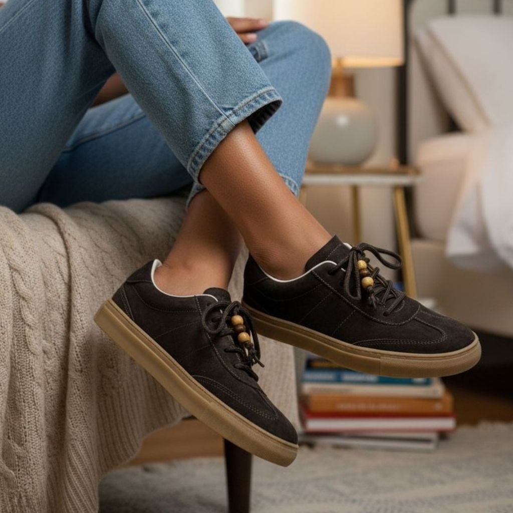 Kahve Süet Hakiki Deri Bağcıklı Kadın Günlük Sneaker