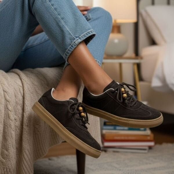 Kahve Süet Hakiki Deri Bağcıklı Kadın Günlük Sneaker