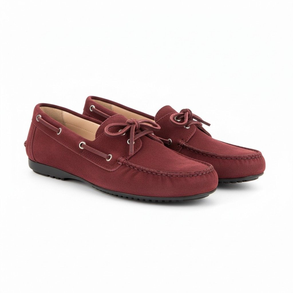 Borda Süet Hakiki Deri Kadın Bağcıklı Loafer Ayakkabı BORDO - 36