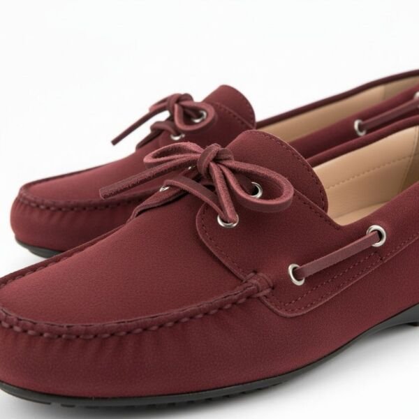 Borda Süet Hakiki Deri Kadın Bağcıklı Loafer Ayakkabı BORDO - 37