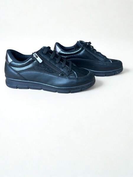 Siyah Deri Fermuarlı Kadın Günlük Rahat Casual Ayakkabı