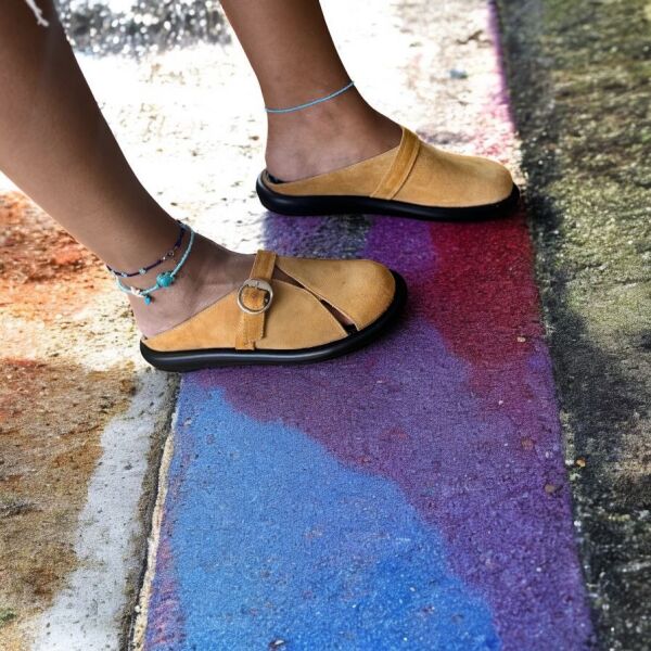 Hardal Hakiki Süet Tokalı Kadın Günlük Rahat Sabo Terlik