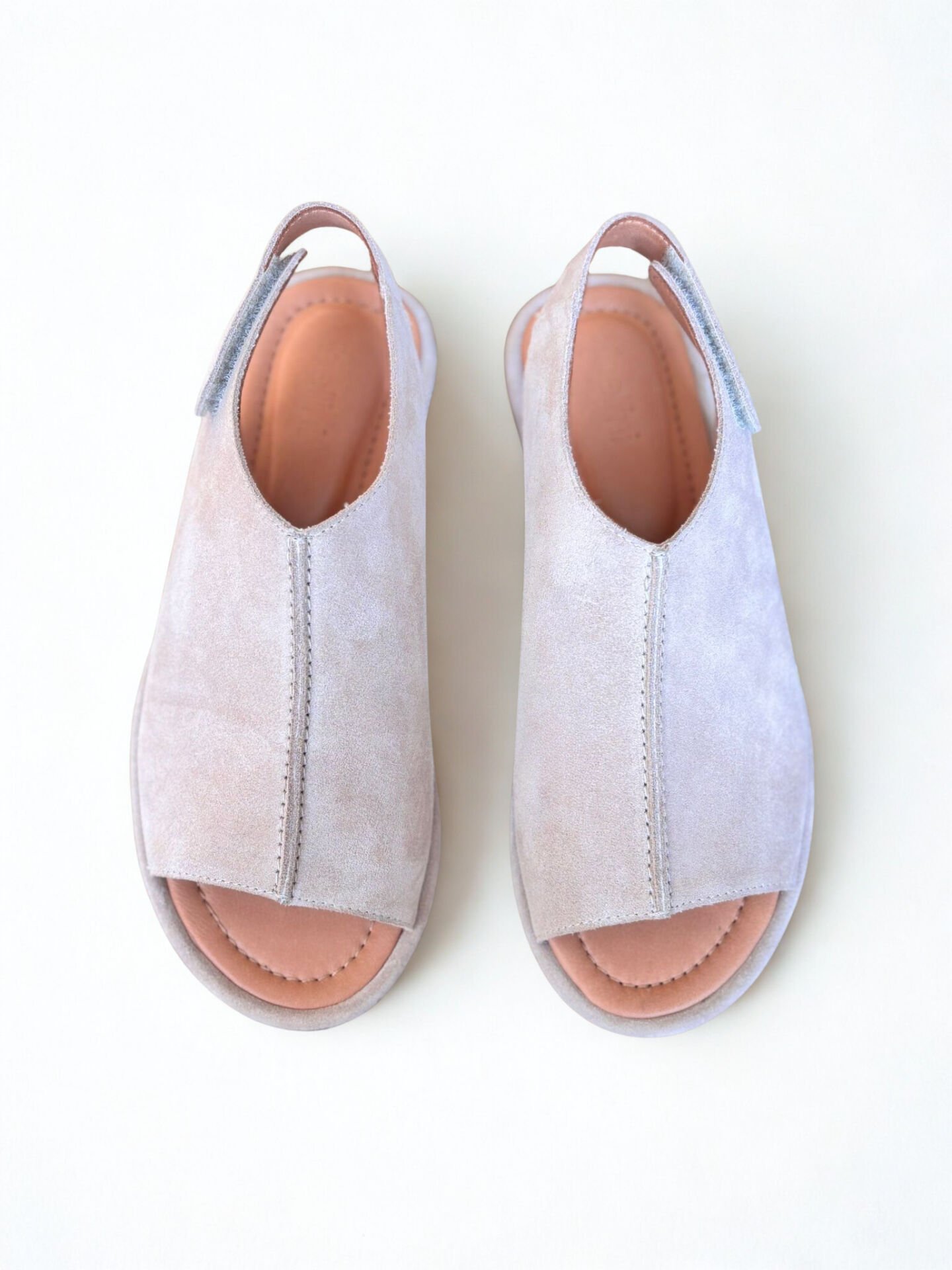 Ekru Süet Hakiki Deri Cırtlı Kadın Günlük Sandalet