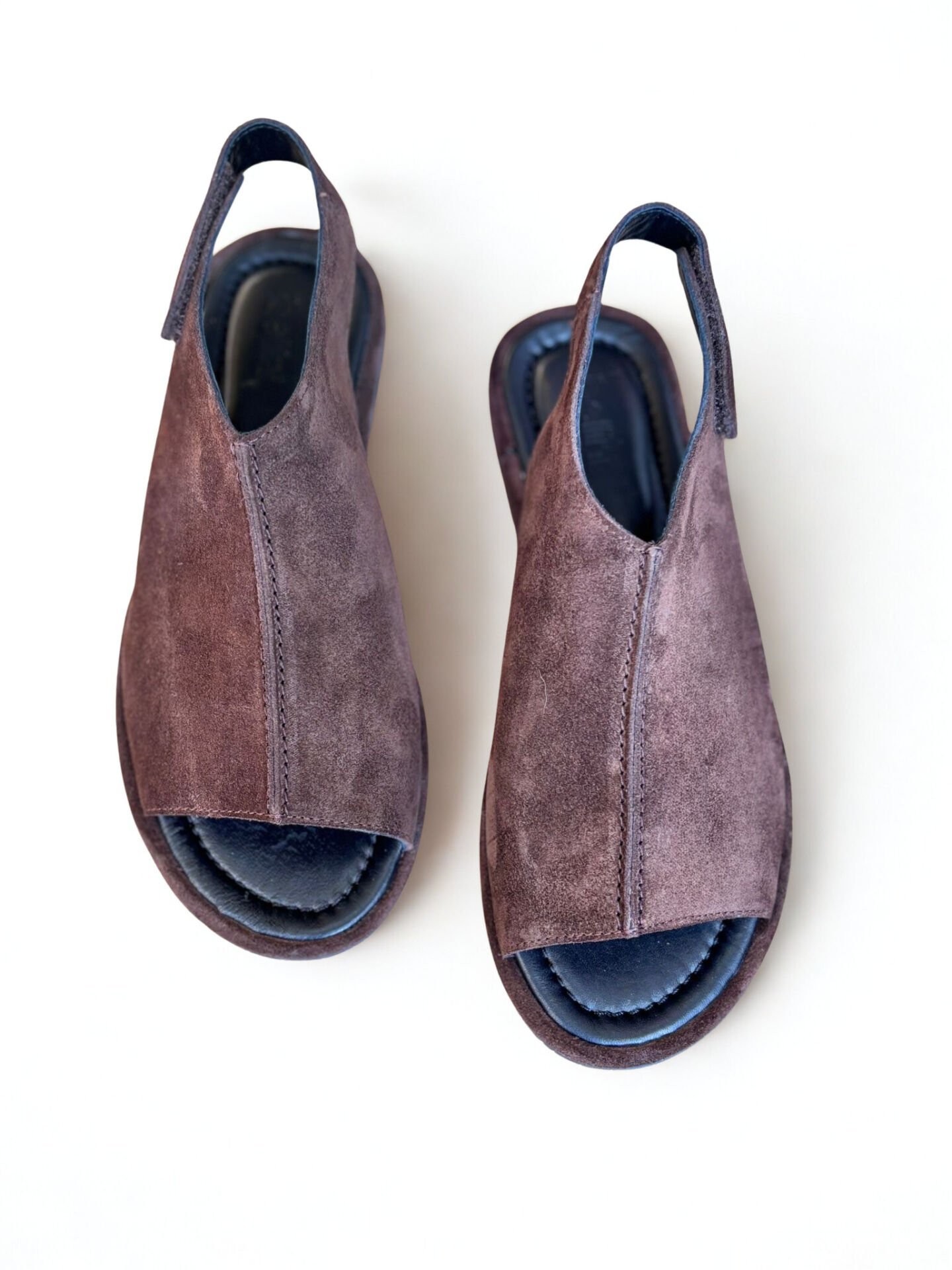 Kahve Süet Hakiki Deri Cırtlı Kadın Günlük Sandalet