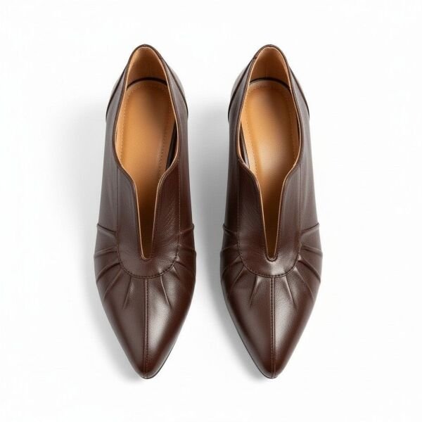 Kahve Deri Pilise Detaylı Kadın Kalın Topuklu Ayakkabı