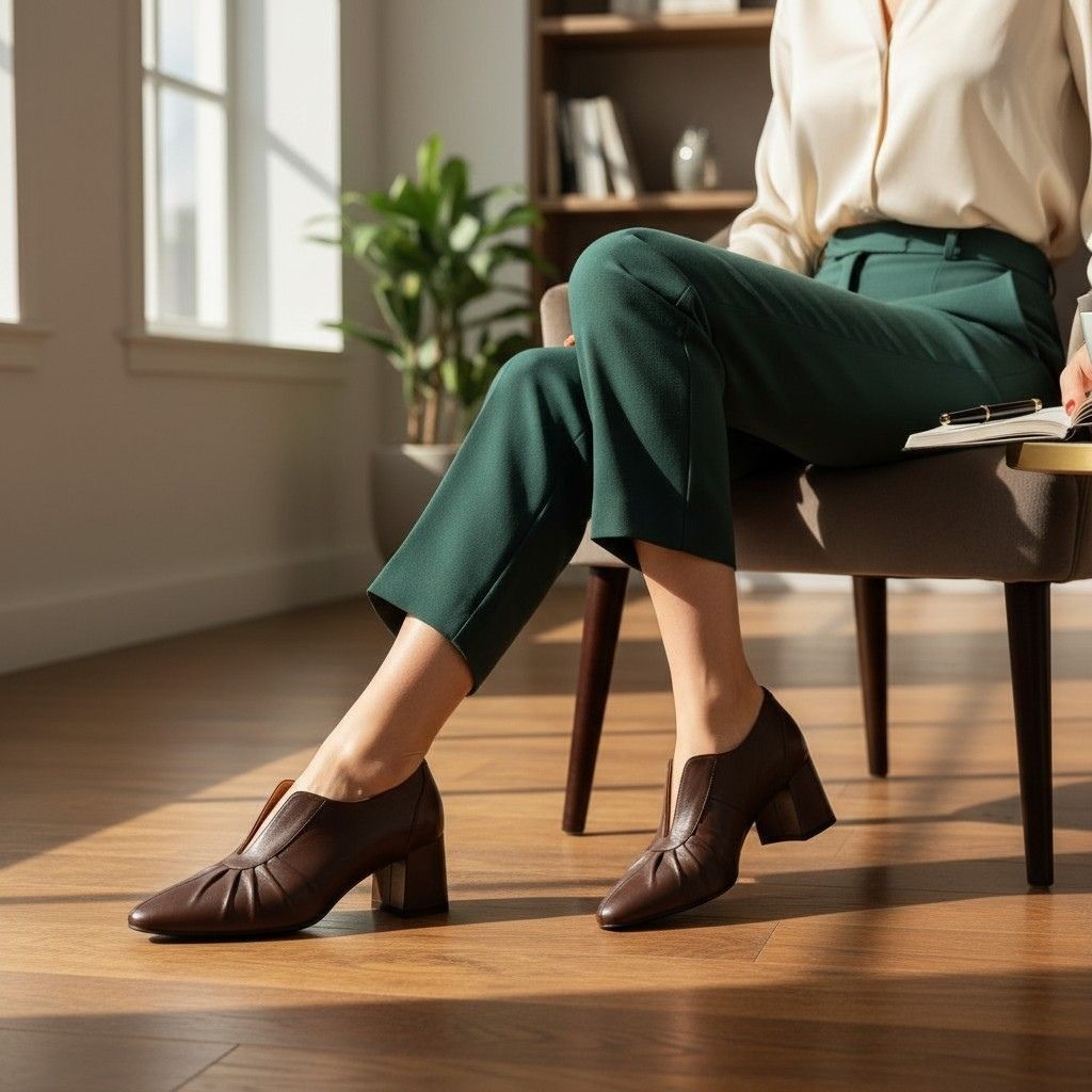 Kahve Deri Pilise Detaylı Kadın Kalın Topuklu Ayakkabı