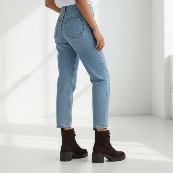 Kahve Süet Hakiki Deri Önden Metal Fermuarlı Kadın Kalın Topuklu Bot