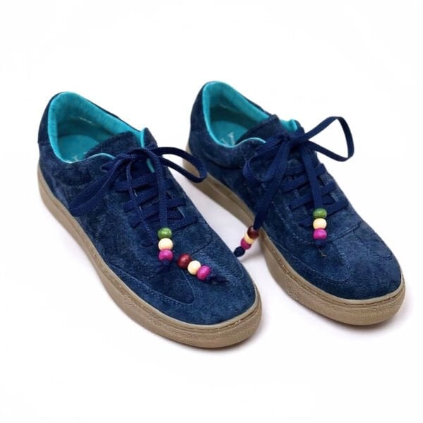 Lacivert Süet Hakiki Deri Bağcıklı Kadın Günlük Sneaker