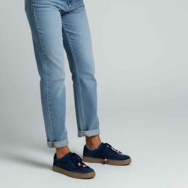 Lacivert Süet Hakiki Deri Bağcıklı Kadın Günlük Sneaker