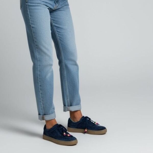 Lacivert Süet Hakiki Deri Bağcıklı Kadın Günlük Sneaker