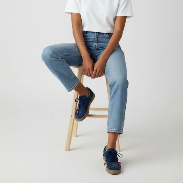 Lacivert Süet Hakiki Deri Bağcıklı Kadın Günlük Sneaker