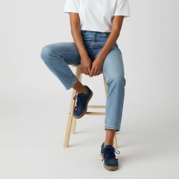 Lacivert Süet Hakiki Deri Bağcıklı Kadın Günlük Sneaker