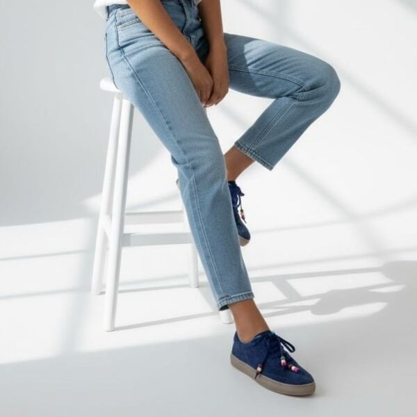 Lacivert Süet Hakiki Deri Bağcıklı Kadın Günlük Sneaker