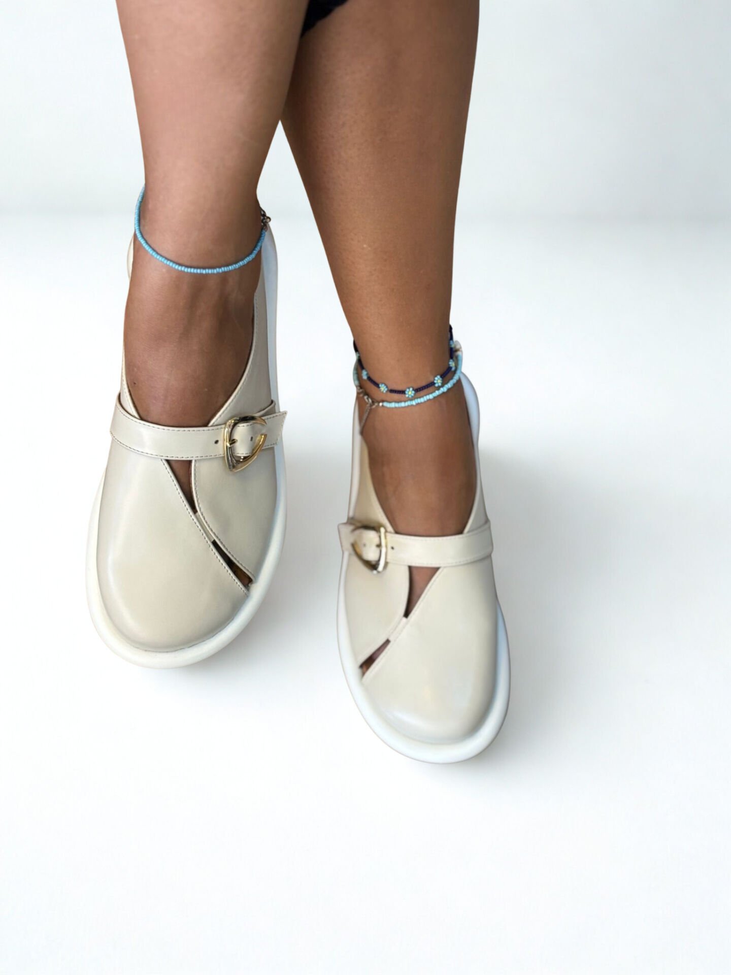 Bej Hakiki Deri Tokalı Kadın Günlük Rahat Sabo Terlik