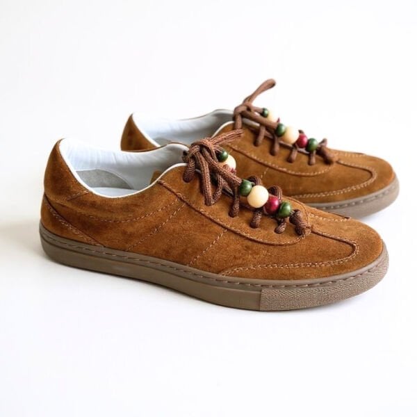 Taba Süet Hakiki Deri Bağcıklı Kadın Günlük Sneaker