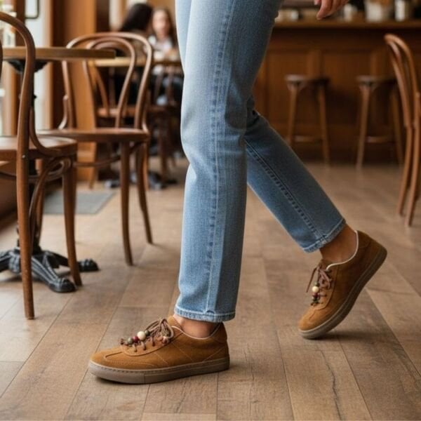 Taba Süet Hakiki Deri Bağcıklı Kadın Günlük Sneaker