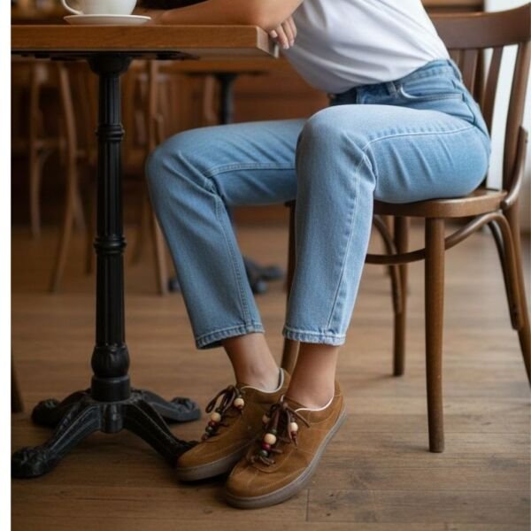 Taba Süet Hakiki Deri Bağcıklı Kadın Günlük Sneaker