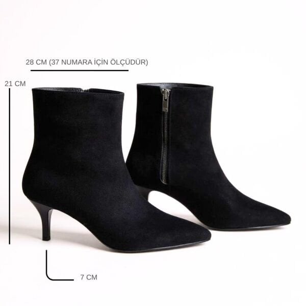 Siyah Süet Sivri Burun Kadın Klasik Bot