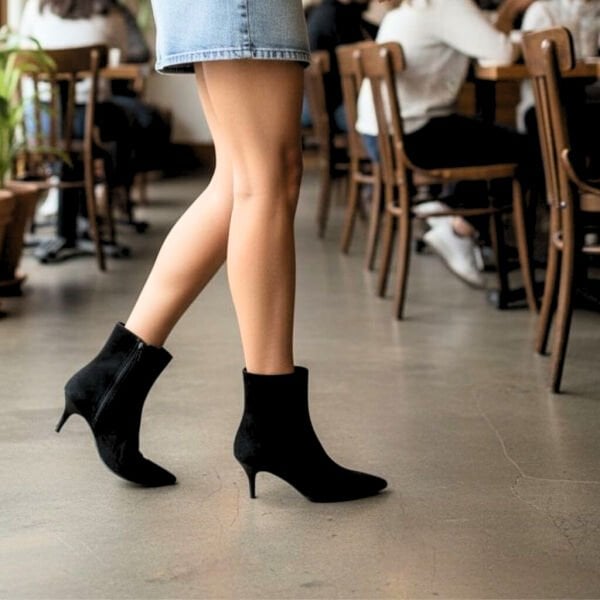 Siyah Süet Sivri Burun Kadın Klasik Bot