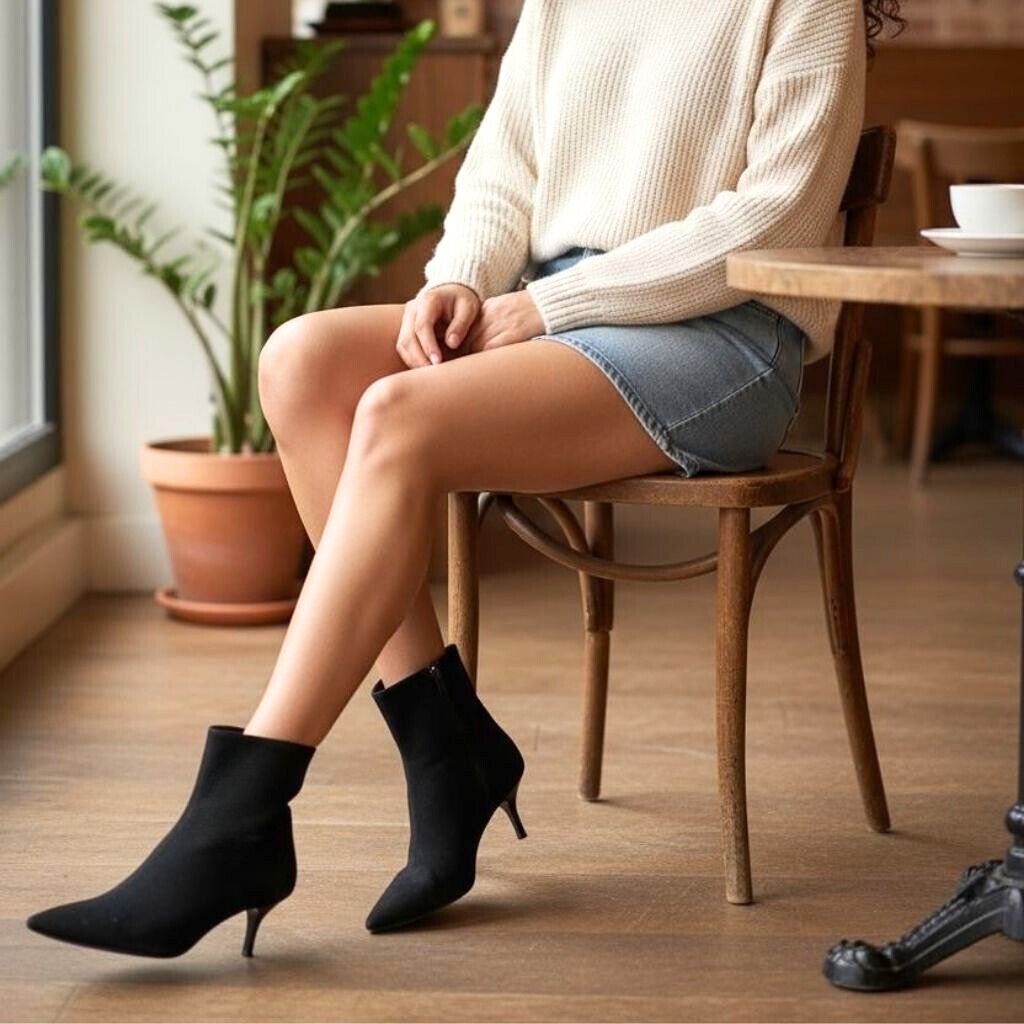 Siyah Süet Sivri Burun Kadın Klasik Bot