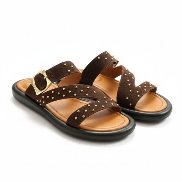 Kahve Süet Hakiki Deri Pim Detaylı ve Tokalı Kadın Günlük Şık Terlik