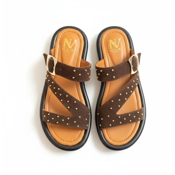 Kahve Süet Hakiki Deri Pim Detaylı ve Tokalı Kadın Günlük Şık Terlik