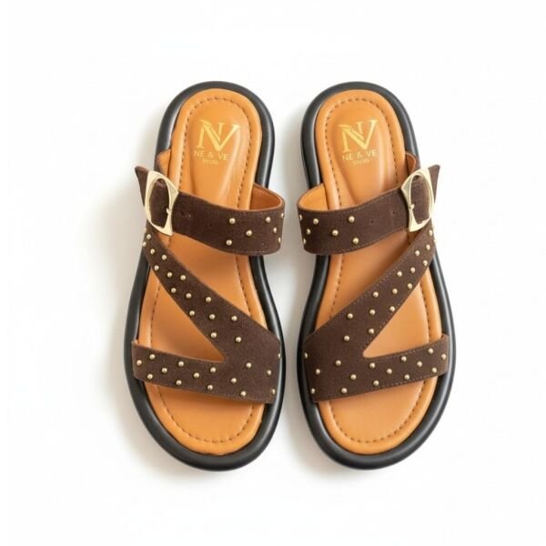 Kahve Süet Hakiki Deri Pim Detaylı ve Tokalı Kadın Günlük Şık Terlik