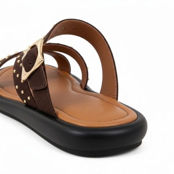 Kahve Süet Hakiki Deri Pim Detaylı ve Tokalı Kadın Günlük Şık Terlik