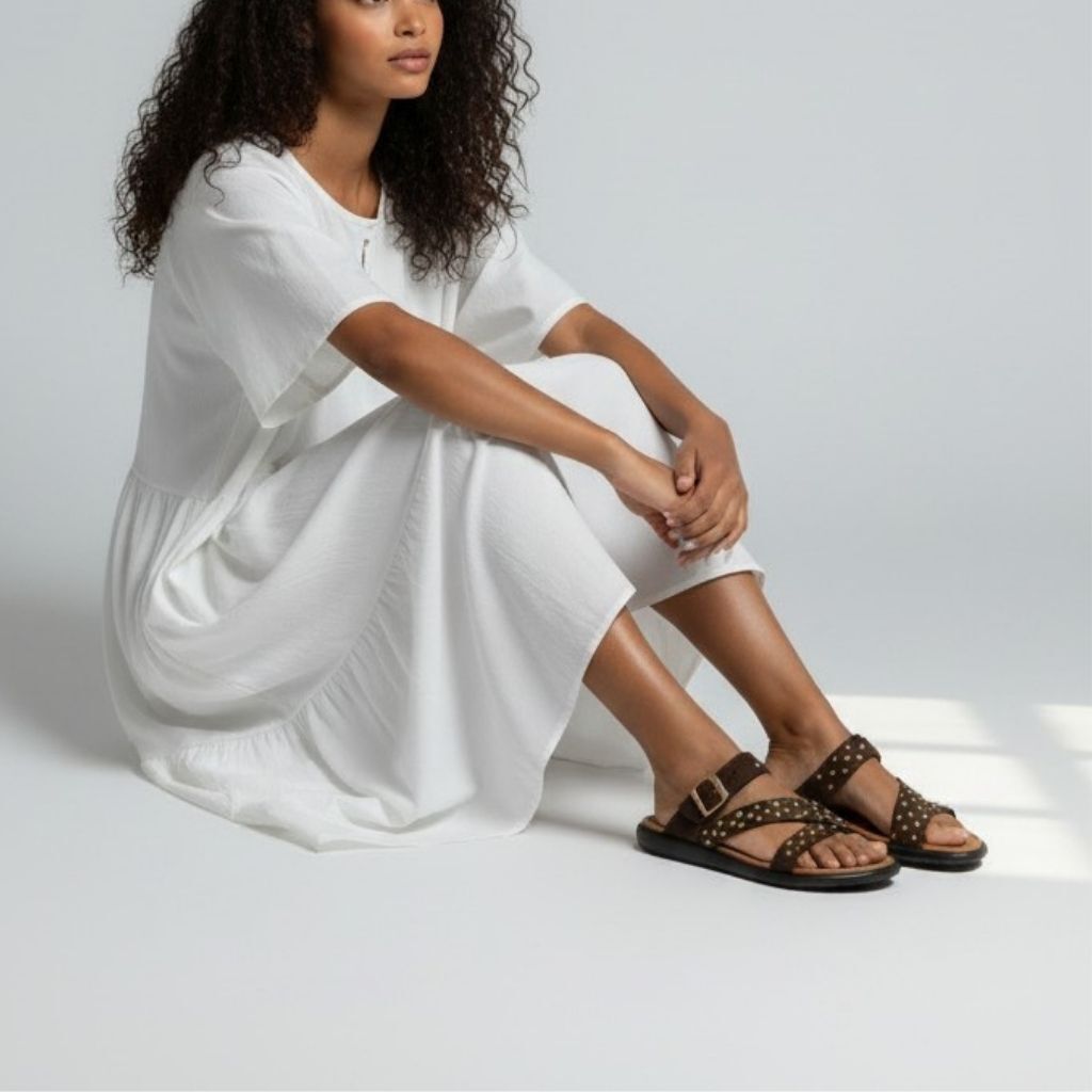 Kahve Süet Hakiki Deri Pim Detaylı ve Tokalı Kadın Günlük Şık Terlik