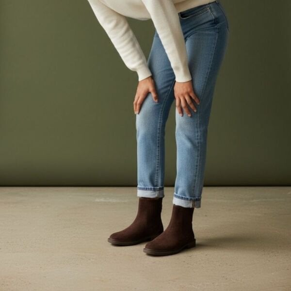 Kahve Süet Hakiki Deri İki Yandan Lastikli Gold Aksesuarlı Kadın Chelsea Bot