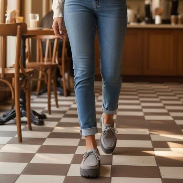 Kahve Süet Hakiki Deri Bağcıklı Kalın Desenli Tabanlı Kadın Günlük Casual Ayakkabı