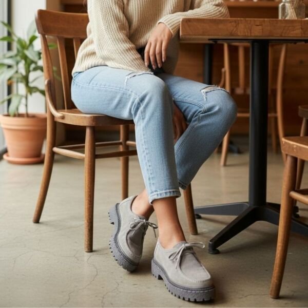 Kahve Süet Hakiki Deri Bağcıklı Kalın Desenli Tabanlı Kadın Günlük Casual Ayakkabı