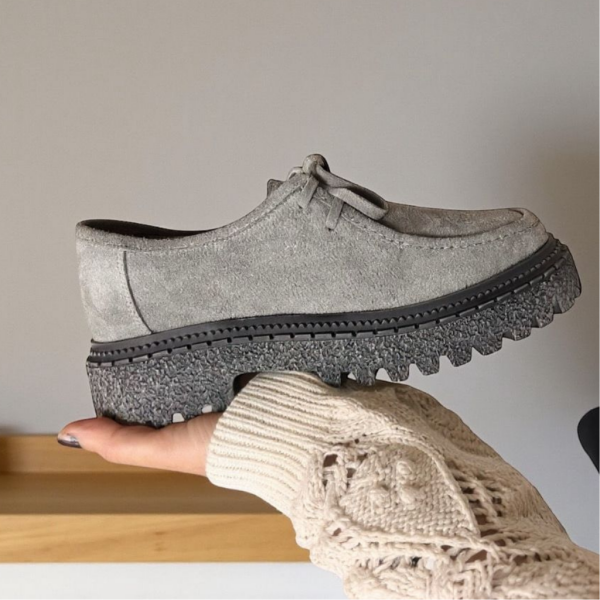 Kahve Süet Hakiki Deri Bağcıklı Kalın Desenli Tabanlı Kadın Günlük Casual Ayakkabı